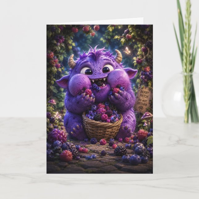 Söt Bärrytjuven Monster Fantasy Skogs Konst Kort (Framsida)