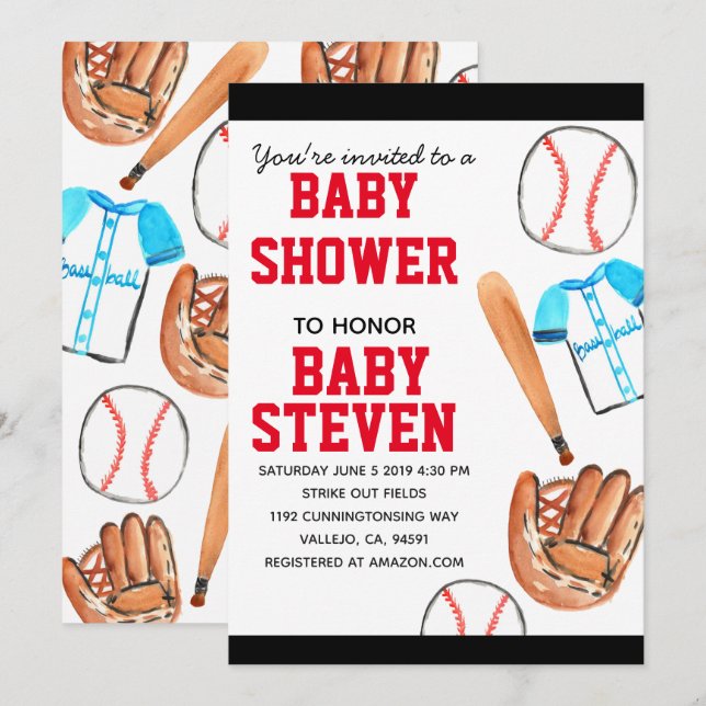 Söt baseboll sport baby shower fest inbjudan (Fram/baksida)