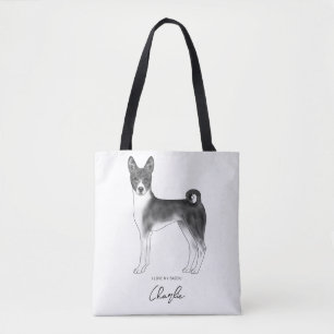 Söt Basenji-hund i svart och vitt & anpassad text Tygkasse