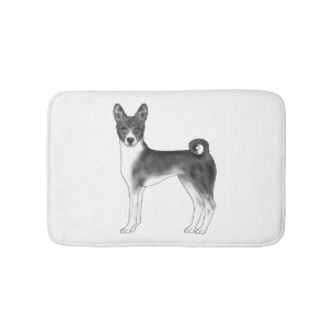 Söt Basenji-hundillustration i svart och vitt Badrumsmatta