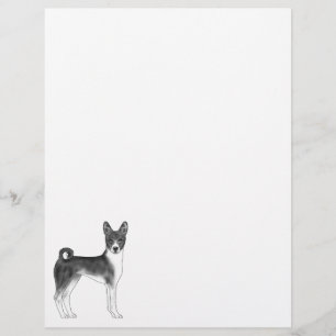 Söt Basenji-hundillustration i svart och vitt Brevhuvud
