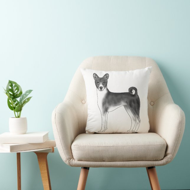 Söt Basenji-hundillustration i svart och vitt Kudde (Stol)