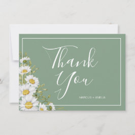 Söt Basil Grönt & White Daisys Tack - platt Kort