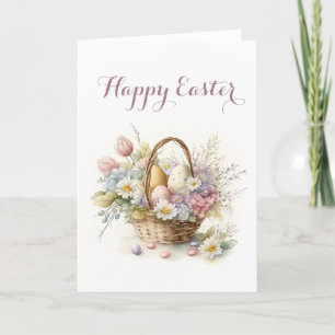 Söt Basket i Eggs och Blommor Påsk Helgkort