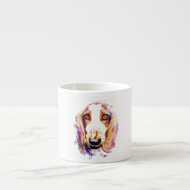 Söt Basset Hound Hund Ansikte Kaffe Mugg Kop Espressomugg (Framsidan)