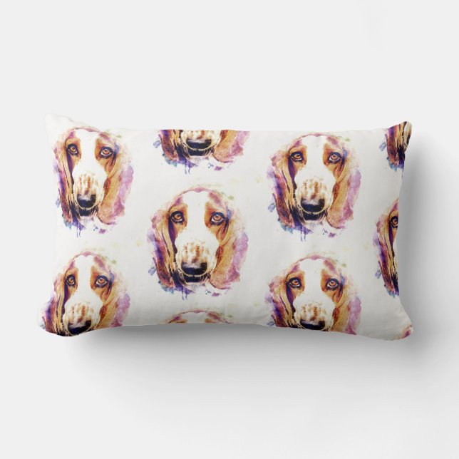 Söt Basset Hound Hund Ansikte Kudd Lumbarkudde (Framsida)