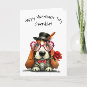 Söt Basset Hound Hund Glad Alla Hjärtans Dag Kort