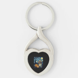 Söt Basset Hound Hund Halloween Jack O Lantern Pum Twisted Heart Silverfärgad Nyckelring