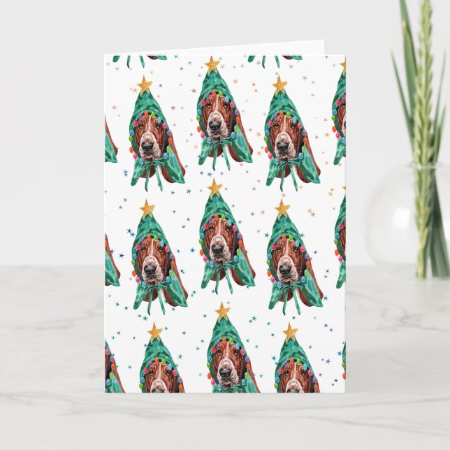 Söt Basset Hound Hund Mönster Jul Helgkort (Framsida)
