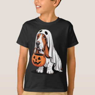 Söt basset hound hund spök kostym med pumpa t shirt