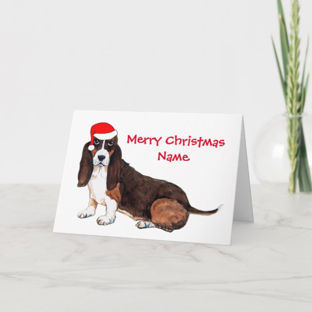 Söt Basset Hound Julhatt Julkort Helgkort (Framsida)
