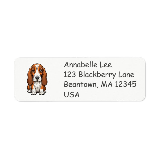 Söt Basset Hound Returadress Etikett (Framsidan)