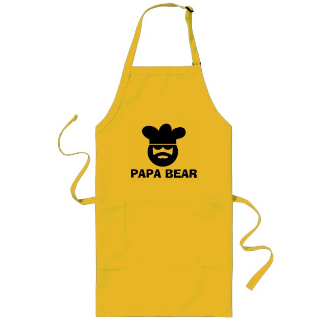 Söt BBQ-apron för pappor | Papa Björn Långt Förkläde (Framsidan)