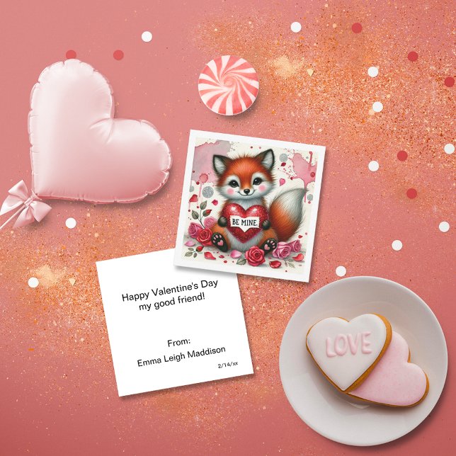Söt Be Mine Fox Klassrumsvalentin Anteckningskort (Skapare uppladdad)