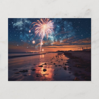 Söt Beach Fireworks Vykort