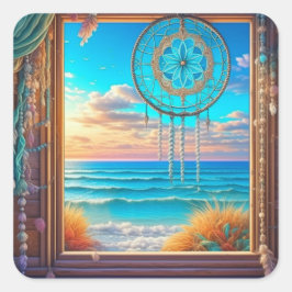 Söt Beachy Dreamcatcher på Windows Fyrkantigt Klistermärke