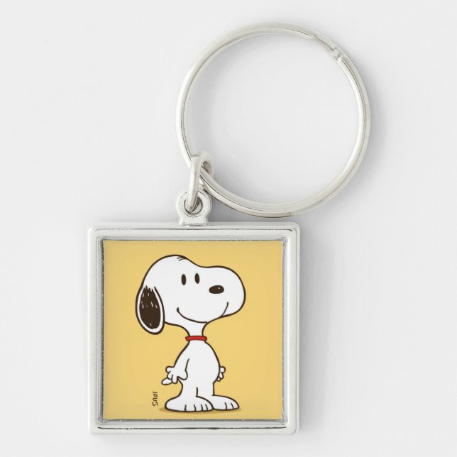 Söt Beagle-figur i tecknad stil Fyrkantig Silverfärgad Nyckelring (Framsidan)