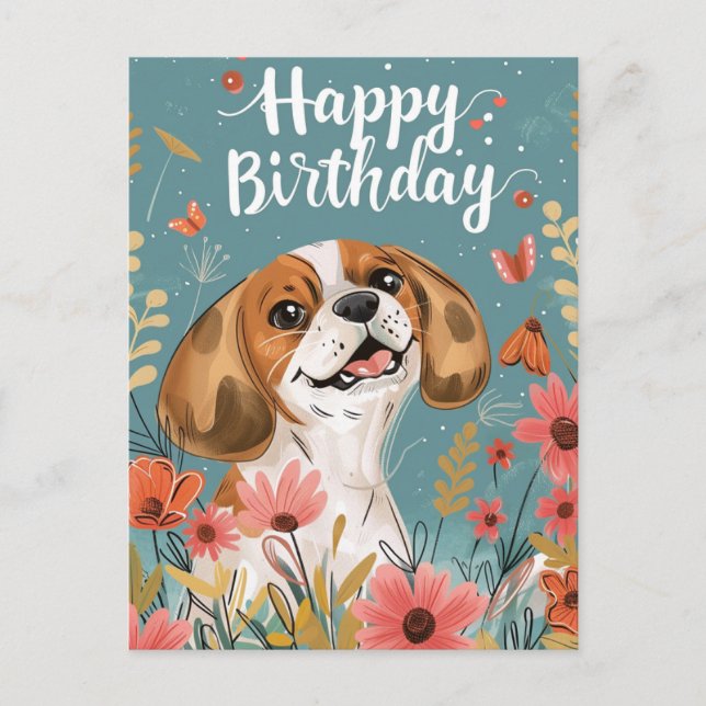 Söt Beagle hund Grattis på födelsedagen  Vykort (Framsida)