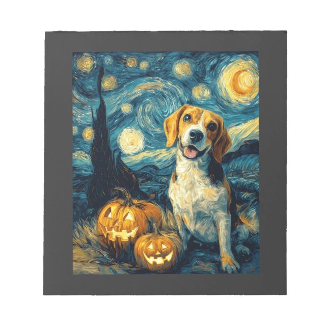 Söt beagle Hund Halloween Jack O Lantern Pumpa F Anteckningsblock (Framsida)