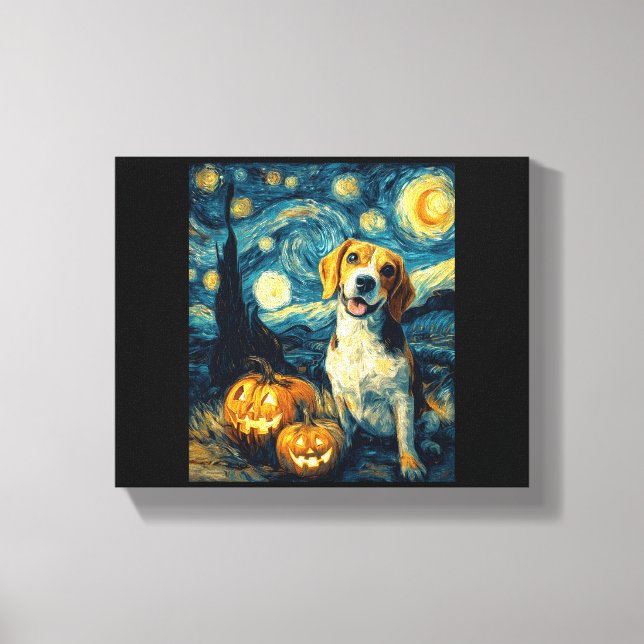 Söt beagle Hund Halloween Jack O Lantern Pumpa F Canvastryck (Framsida)