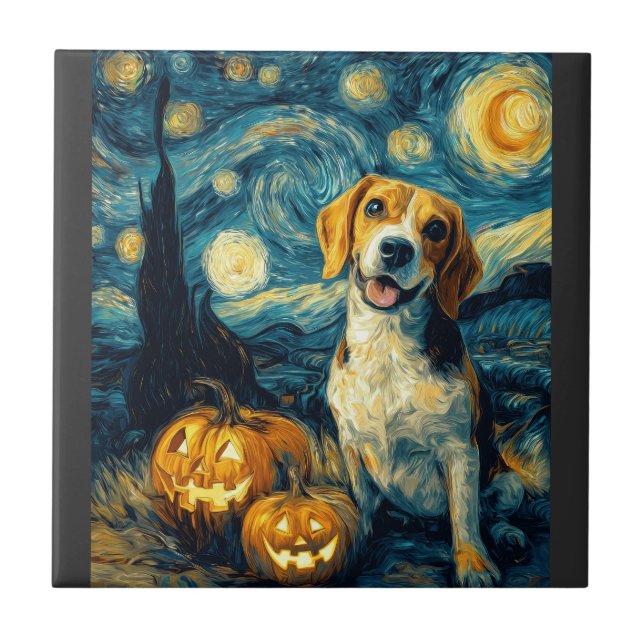 Söt beagle Hund Halloween Jack O Lantern Pumpa F Kakelplatta (Framsidan)