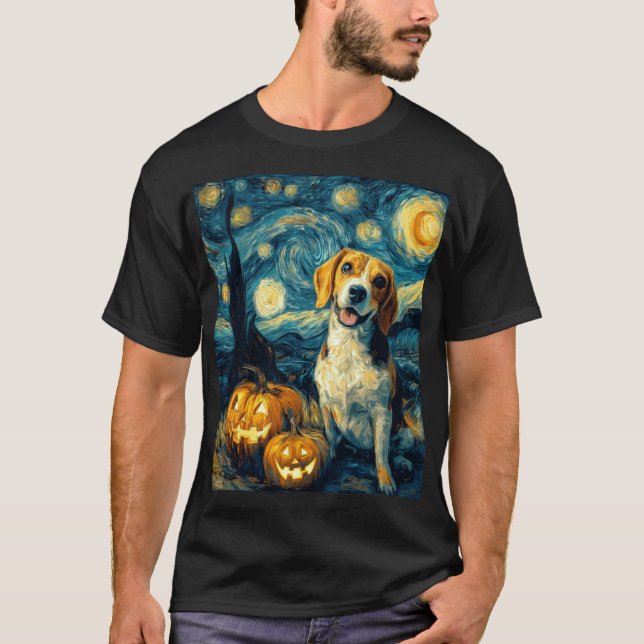 Söt beagle Hund Halloween Jack O Lantern Pumpa F T Shirt (Framsida)