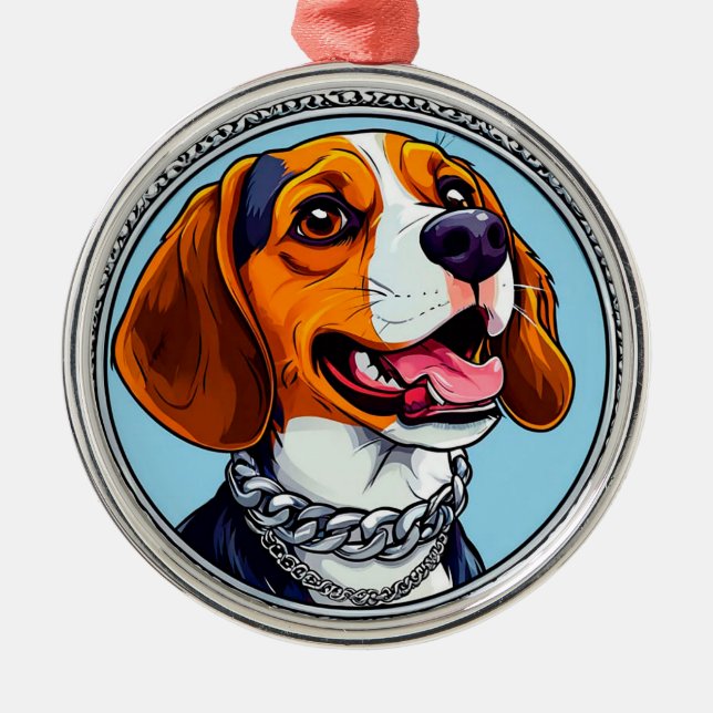 Söt beagle hund julgransprydnad metall (Framsidan)