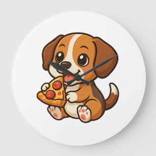Söt beagle hund pizza pizza älskare tecknad film stor klocka