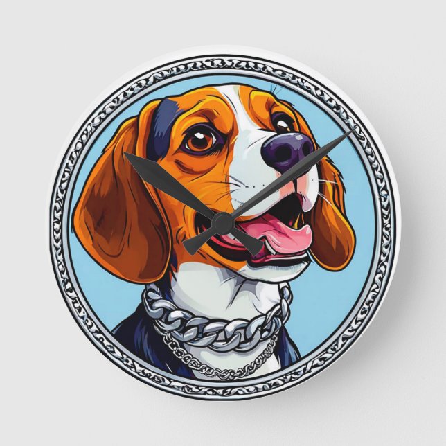 Söt beagle hund rund klocka (Framsida)