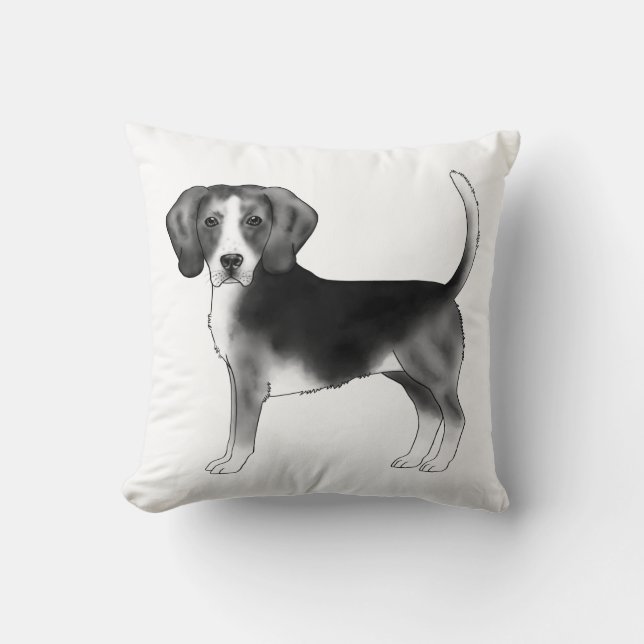 Söt Beagle-hundillustration i svart och vitt Kudde (Framsida)