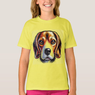 Söt Beagle-hundporträtt med livfulla färger T Shirt