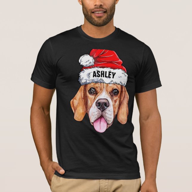 Söt Beagle Jul Hatt Hund Stor T Shirt (Framsida)
