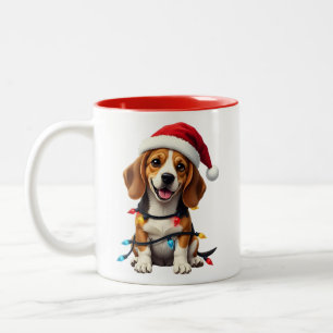 Söt Beagle jul tomte husdjur hund älskare Två-Tonad Mugg