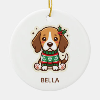 Söt Beagle-julsvettar Kawaii-hundprydnad Julgransprydnad Keramik