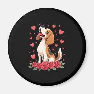 Söt Beagle med röda rosor hjärtan blomster valenti Magnet