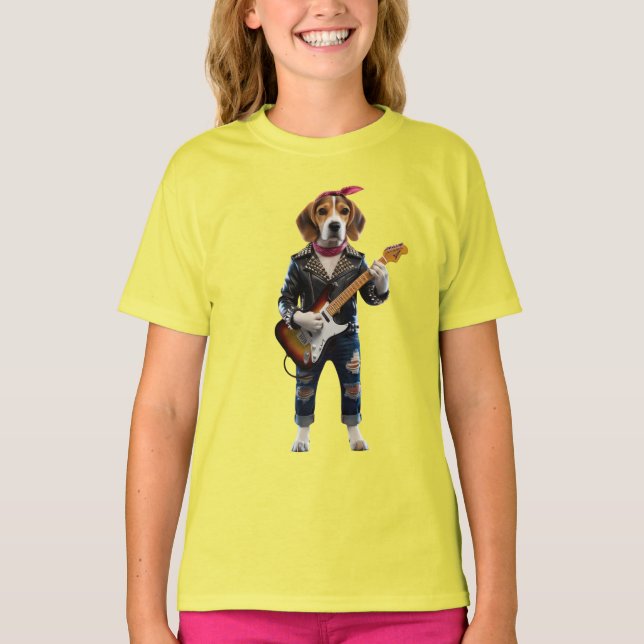 Söt Beagle Rockstjärna Barn T-Shirt (Framsida)