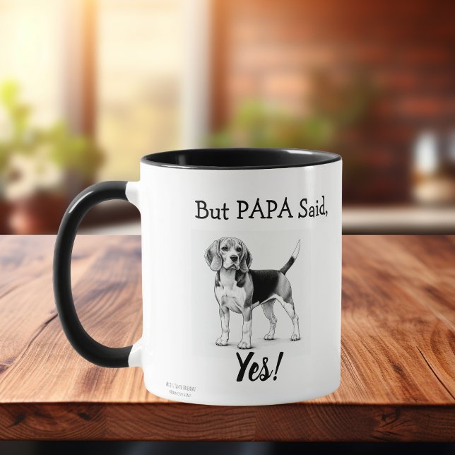 Söt Beagle Svart/Vit typografi Anpassa Mugg (Fun Beagle Pup)