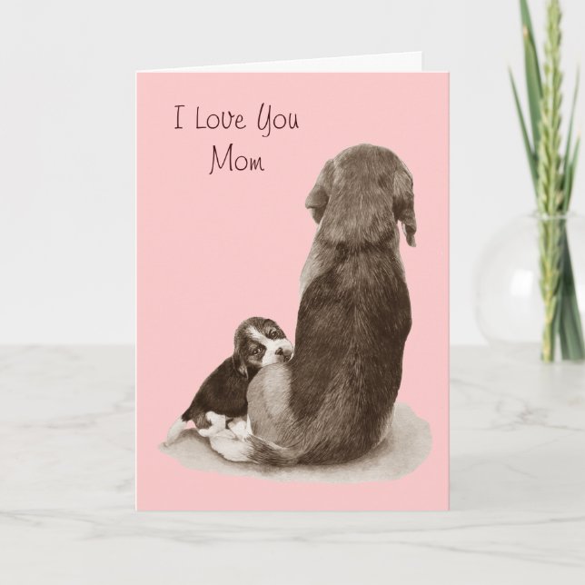 Söt beagle-valp med vers för mamma kort (Framsida)