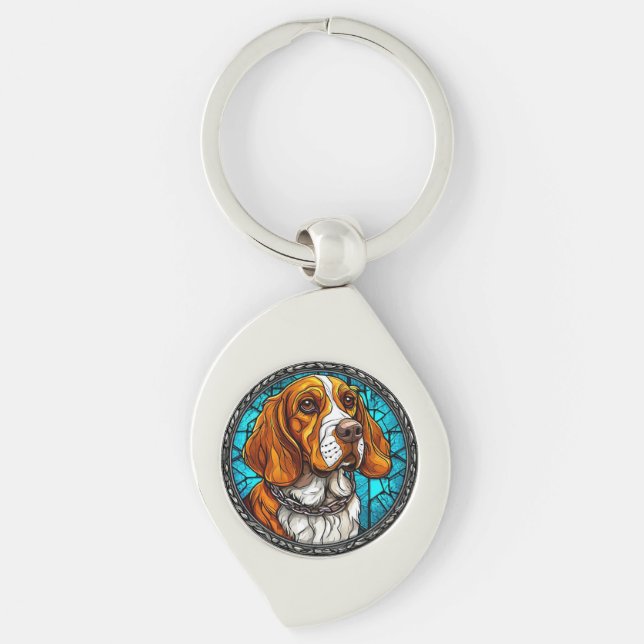 Söt Beagle-valp Swirl Silverfärgad Nyckelring (Framsidan)