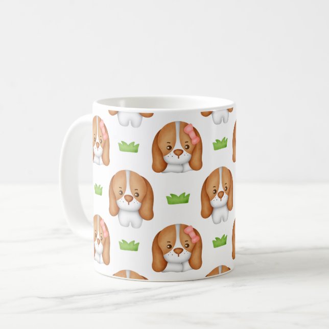 Söt Beagle-vattenfärgshund  Kaffemugg (Framsida vänster)