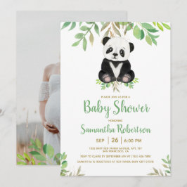 Söt Bear Greenery Guld Neutralt Baby Shower Photo Inbjudningar