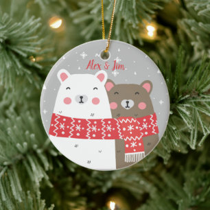 Söt Bear Namn Vinter Första julen Gift Julgransprydnad Keramik