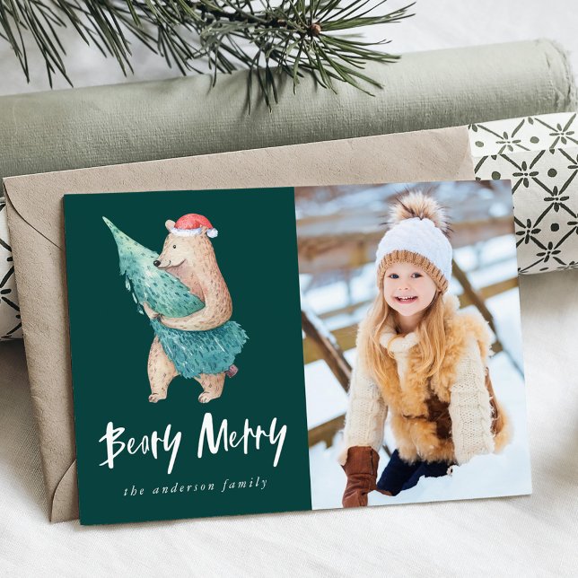 Söt Beary Merry Foto Julkort (Skapare uppladdad)