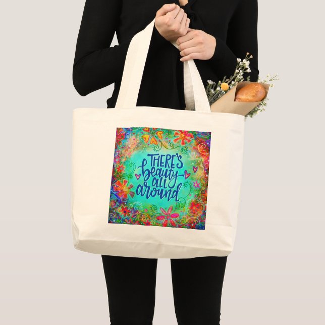 Söt Beauty Quote Inspiritivity Large Tote Bag Jumbo Tygkasse (Framsida (produkt))