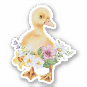 Söt Bebis Anka Blommor Blommig Klistermärken