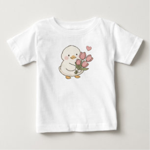 Söt Bebis Anka Håller Tulpanbukett Estetik T Shirt