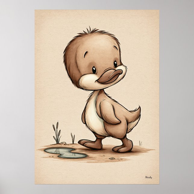 Söt Bebis Anka Nursery Konst Skandinavisk Neutral Poster (Framsidan)