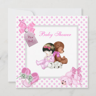 Söt Bebis Baby Shower Rosa Skor Vita Inbjudningar