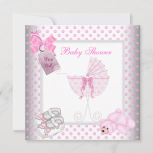 Söt Bebis Babyshower Flicka Baby Rosa Barnvagn Inbjudningar