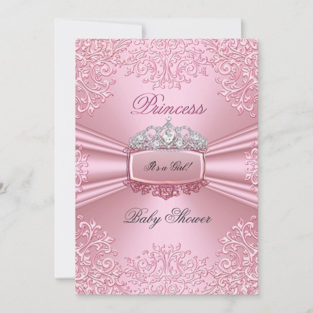 Söt Bebis Babyshower Flicka Rosa Prinsessa Tiara s Inbjudningar (Framsida)